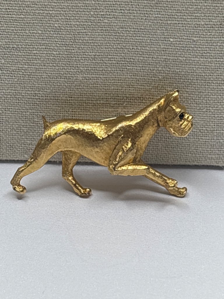 Vintage Marcel Boucher Goldtone Boxer Dog Brooch | Signed | Mcm